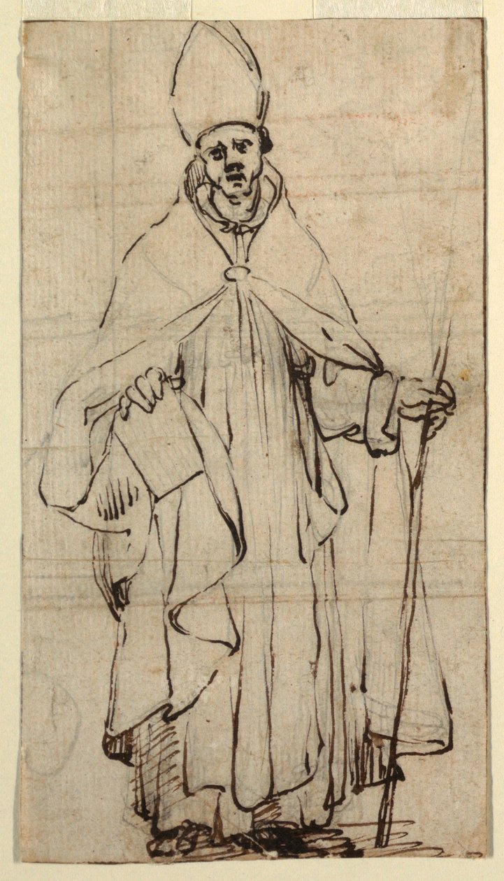 Dessin, évêque debout, vers 1620 - Belisario Corenzio