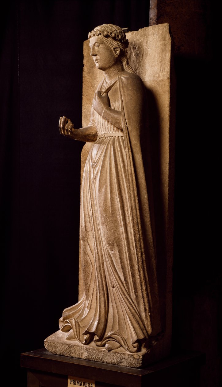 Printemps, sculpture du Cycle des Saisons, par Bénédict Antelami (1178-1233), Baptistère de Parme, Émilie-Romagne, Italie - Benedetto Antelami
