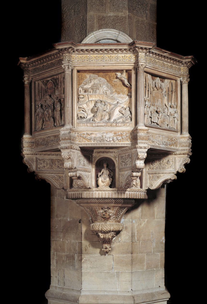 Chaire en marbre avec histoire de saint François - Benedetto da Maiano
