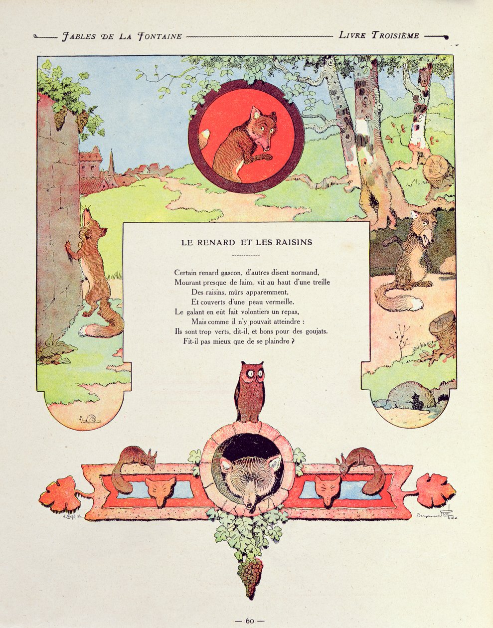 Le renard et les raisins, illustration des 