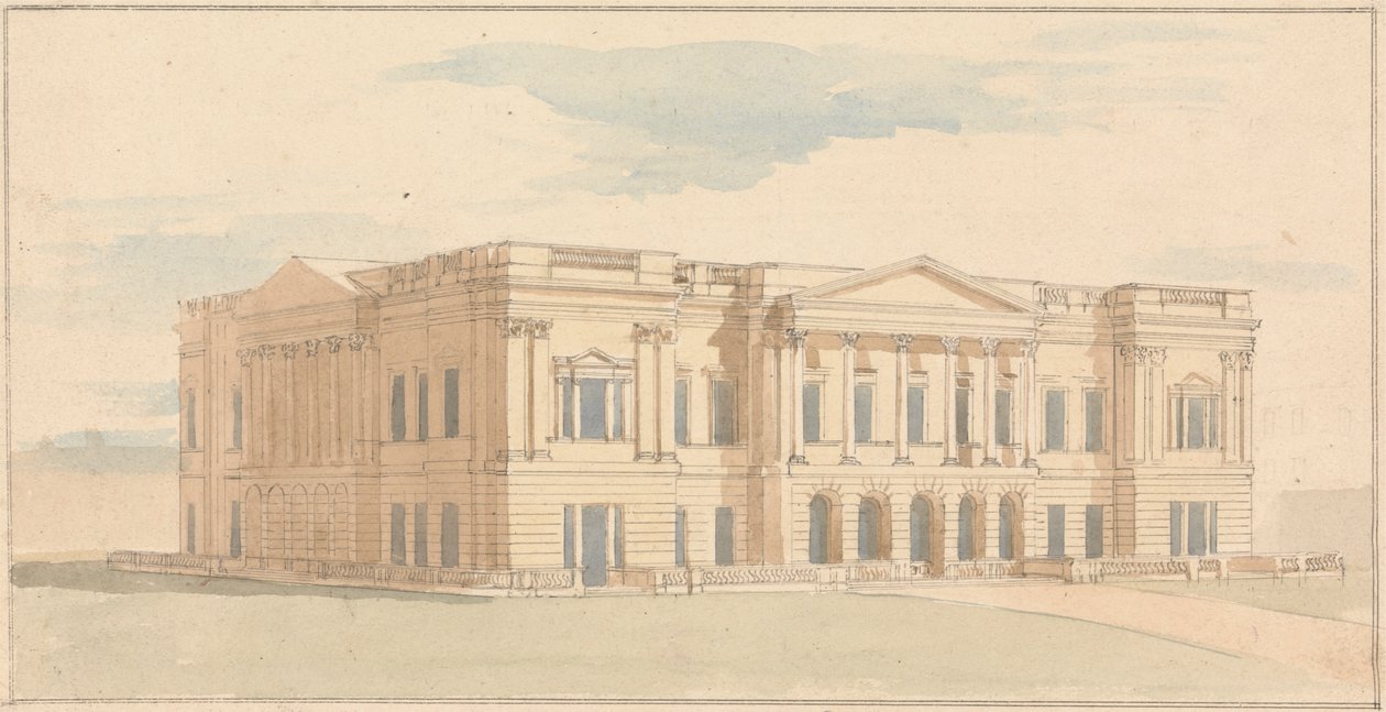 York House, Londres : Vue en Perspective de la Façade Ouest - Benjamin Dean Wyatt