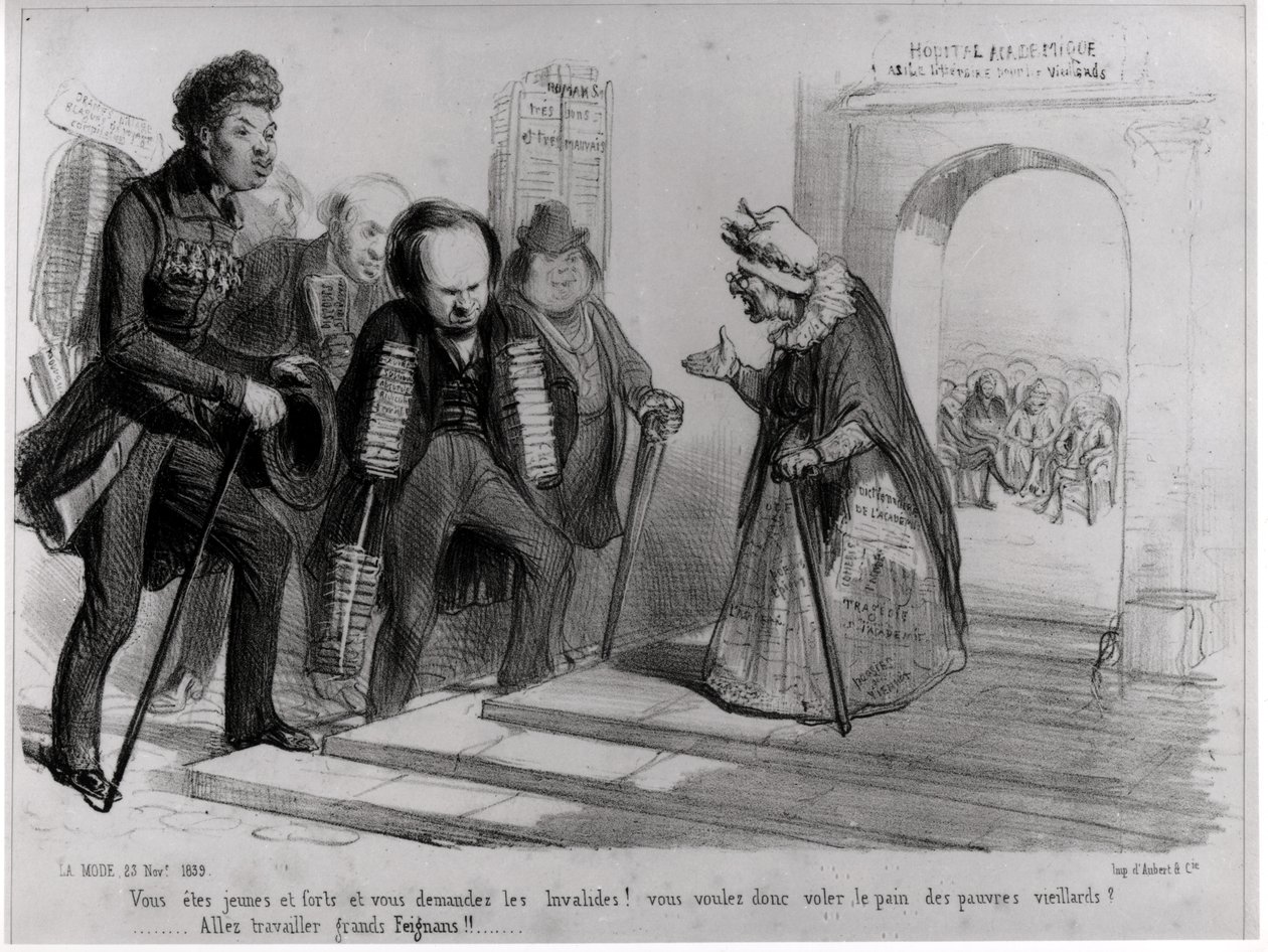 Dumas, Hugo et Balzac cherchant leur admission à l