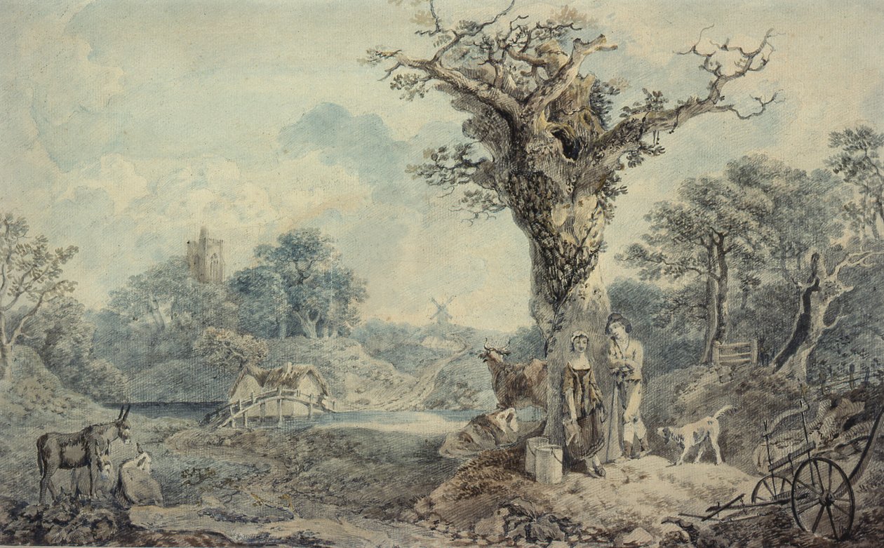 Paysage avec figures et bétail - Benjamin attr. to Barker