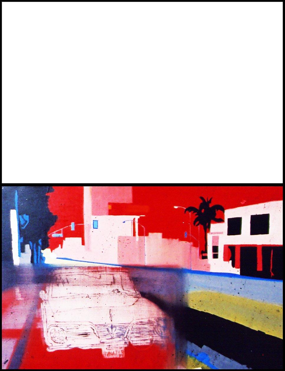 Voiture californienne sur bande californienne, 2003 (huile sur 2 toiles juxtaposées) - Benoit Erwann Boucherot