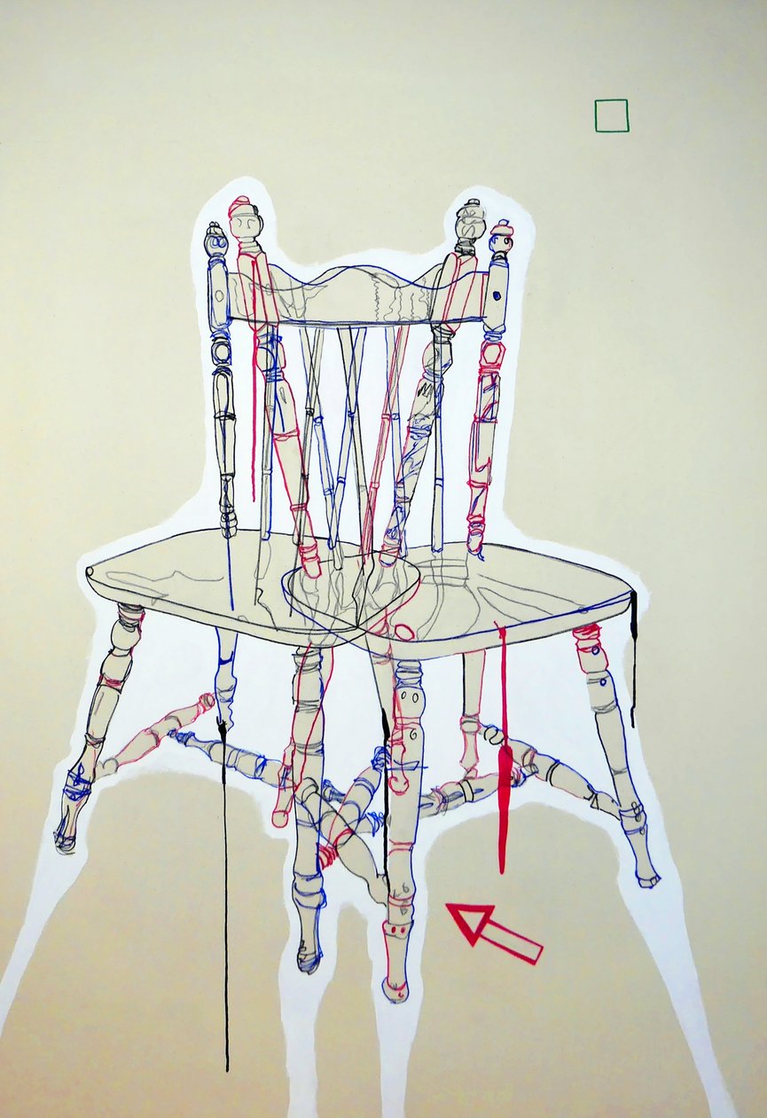 Chaise manifeste, 2023 (huile et acrylique sur toile mélangée) - Benoit Erwann Boucherot