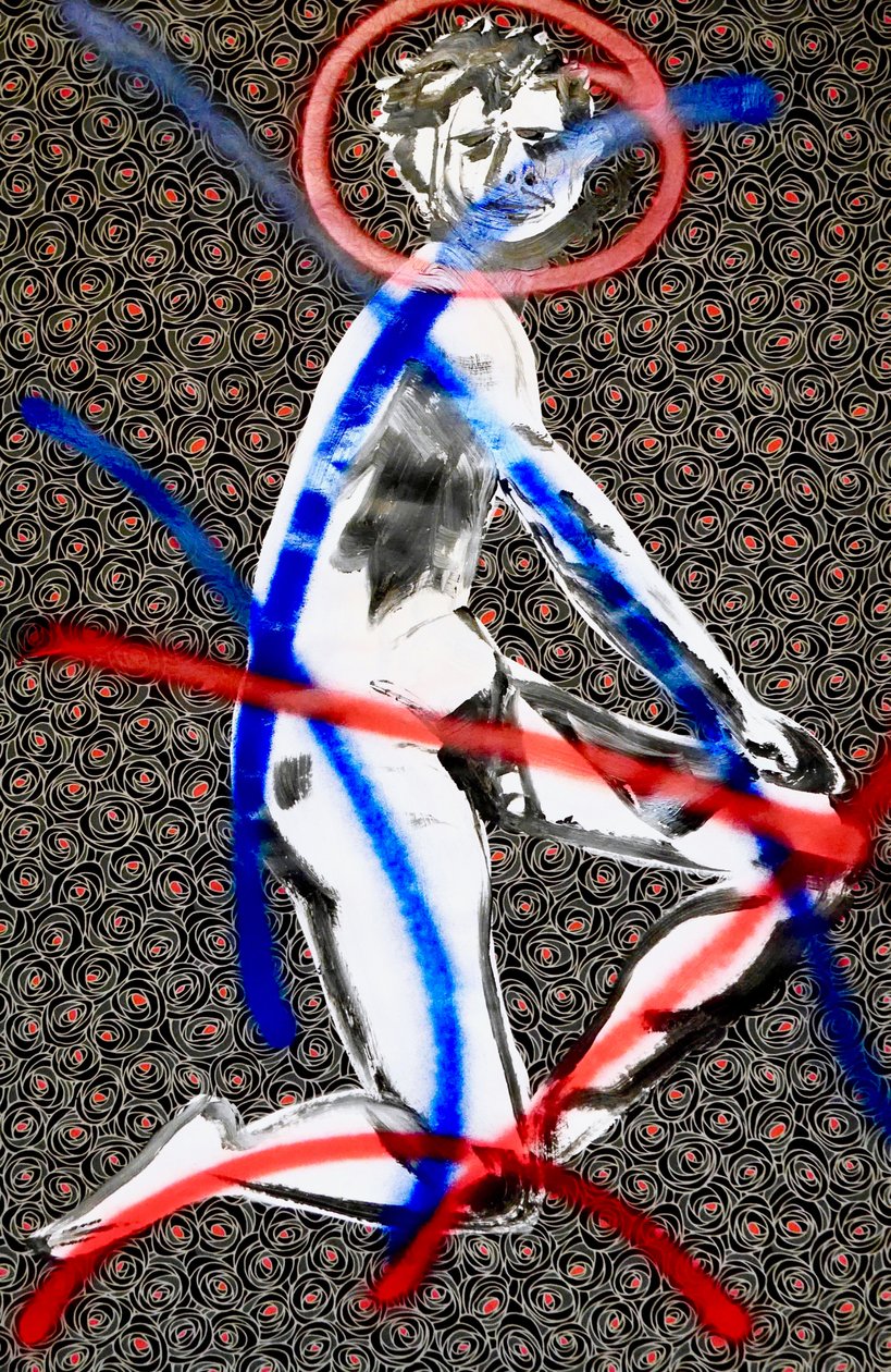 Masculin japonais 3, 2020 (acrylique sur papier japonais sérigraphié) - Benoit Erwann Boucherot