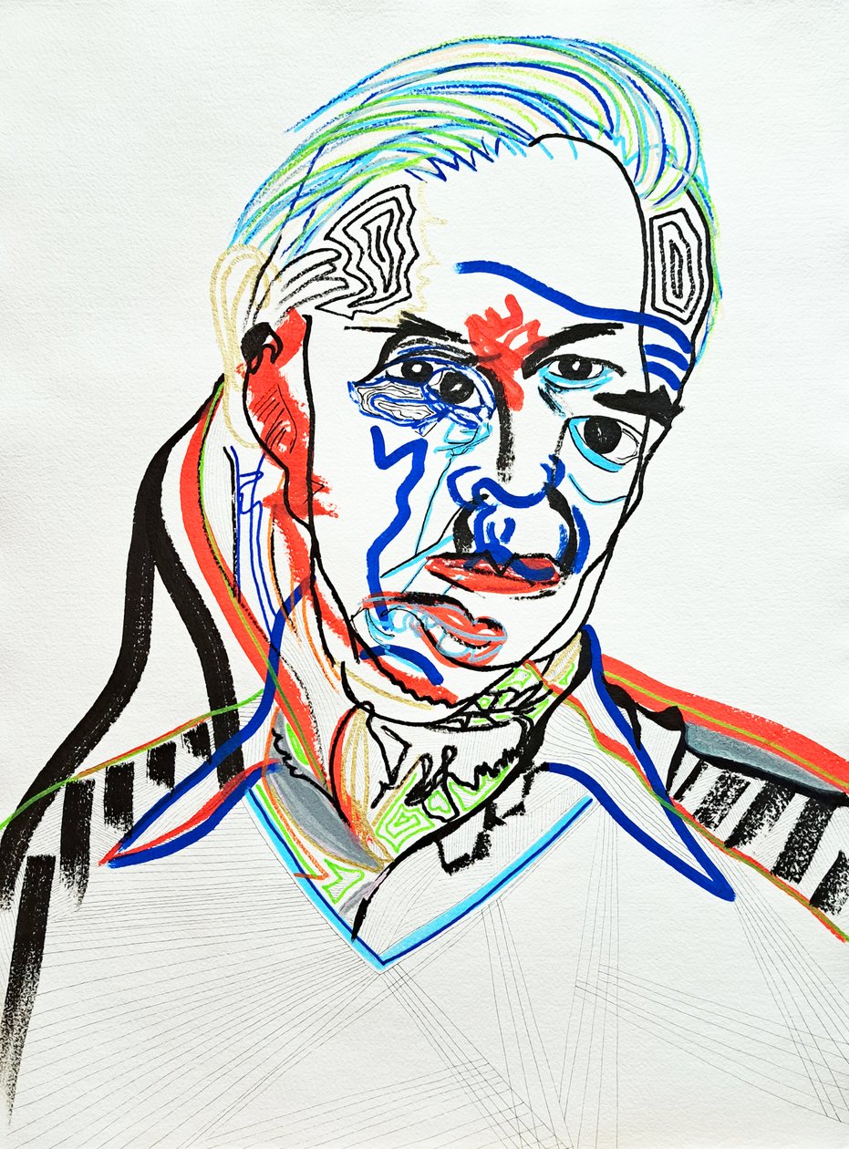 Surportrait : Hans J. Wegner, 2022 (acrylique sur papier) - Benoit Erwann Boucherot