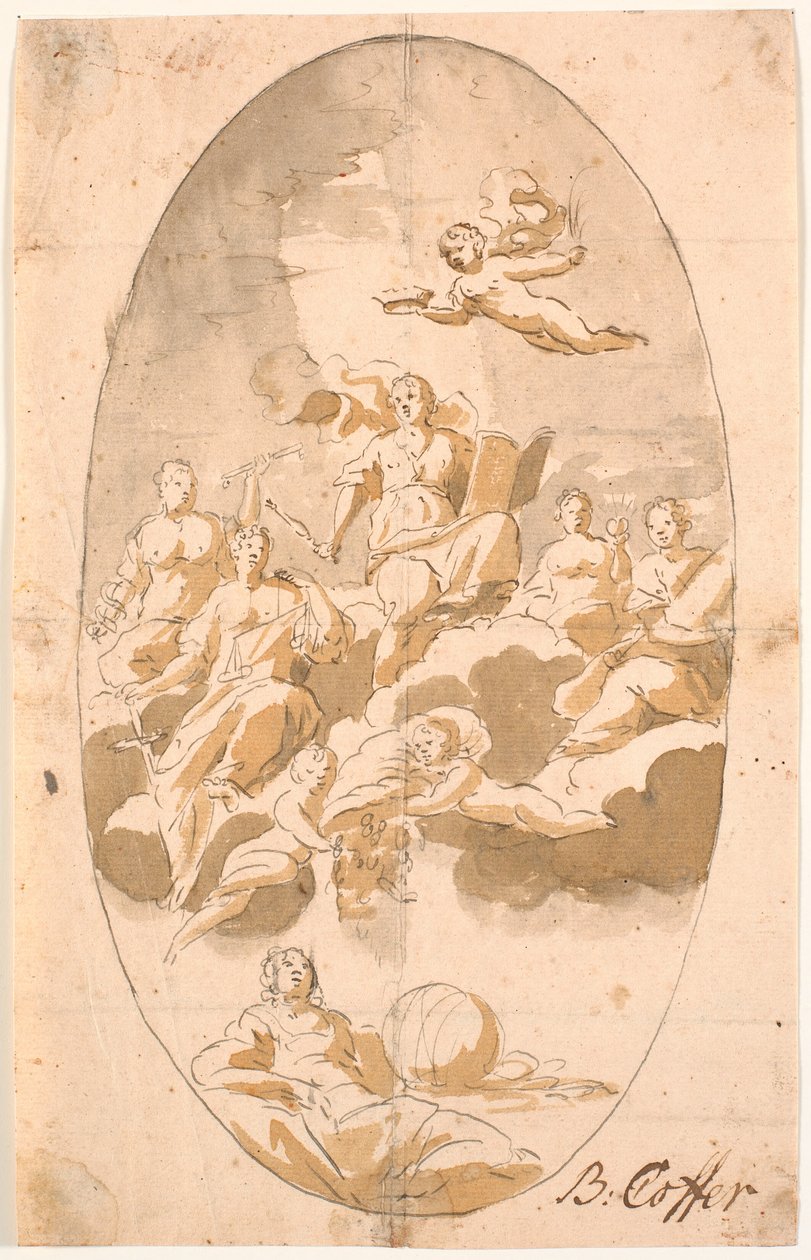 Étude pour peinture de plafond avec neuf figures, ovale - Benoît Le Coffre