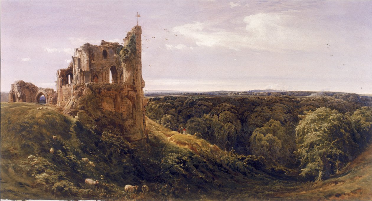 Château en ruine dans un paysage (château de Knaresborough) - Bernard Walter Evans