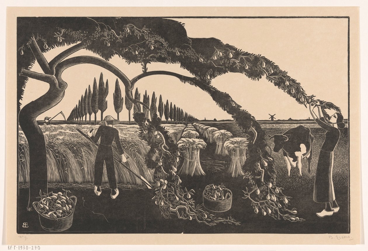Homme et femme récoltant - Bernard Essers (signed by artist)