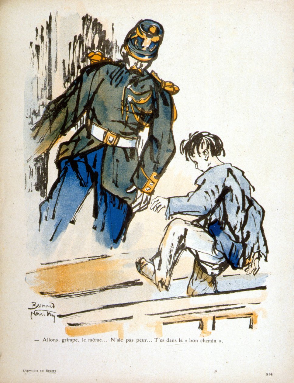 Enfant et gendarme - gravure - Bernard Naudin