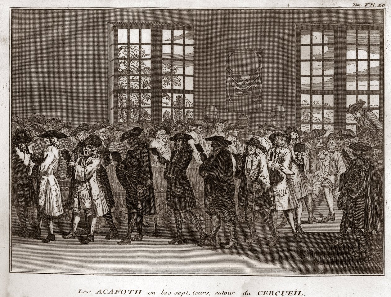 Une congrégation de juifs en deuil exécutant les Acafoth lors d