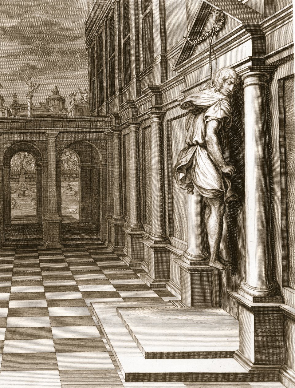 Iphis se pend de désespoir de ne pas avoir pu conquérir Anaxarète, 1731 - Bernard Picart