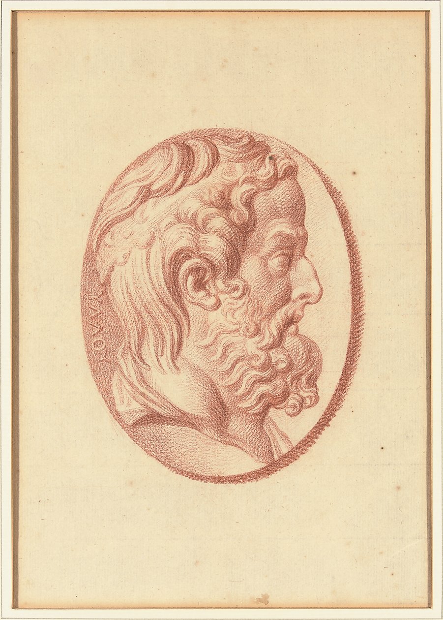 Une des quatre études après camées, trois avec des portraits de profil classiques et une avec un relief fragmentaire de Cupidon et deux lions tirant un char - Bernard Picart