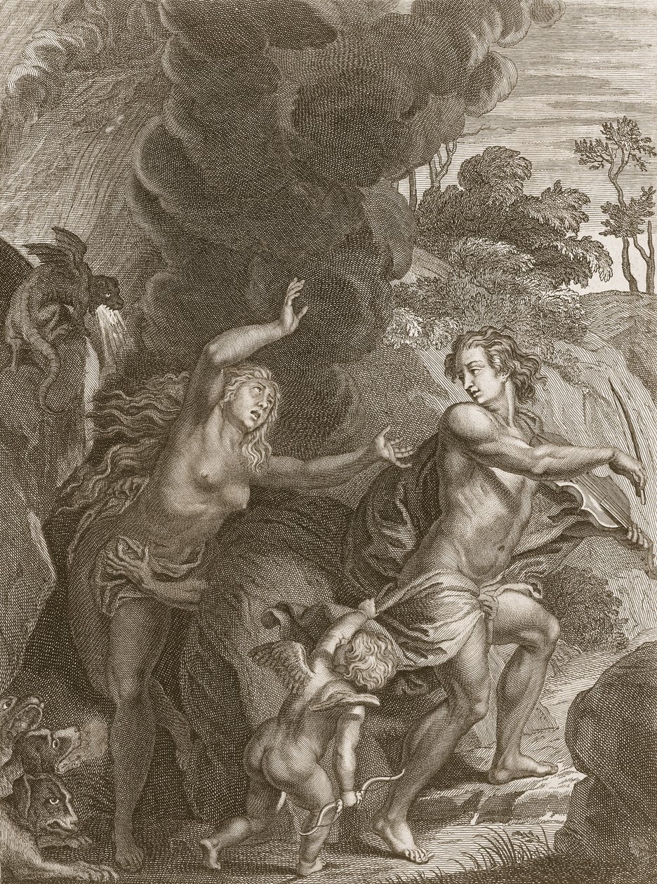 Orphée, conduisant Eurydice hors des Enfers, se retourne et la perd pour toujours, 1731 - Bernard Picart