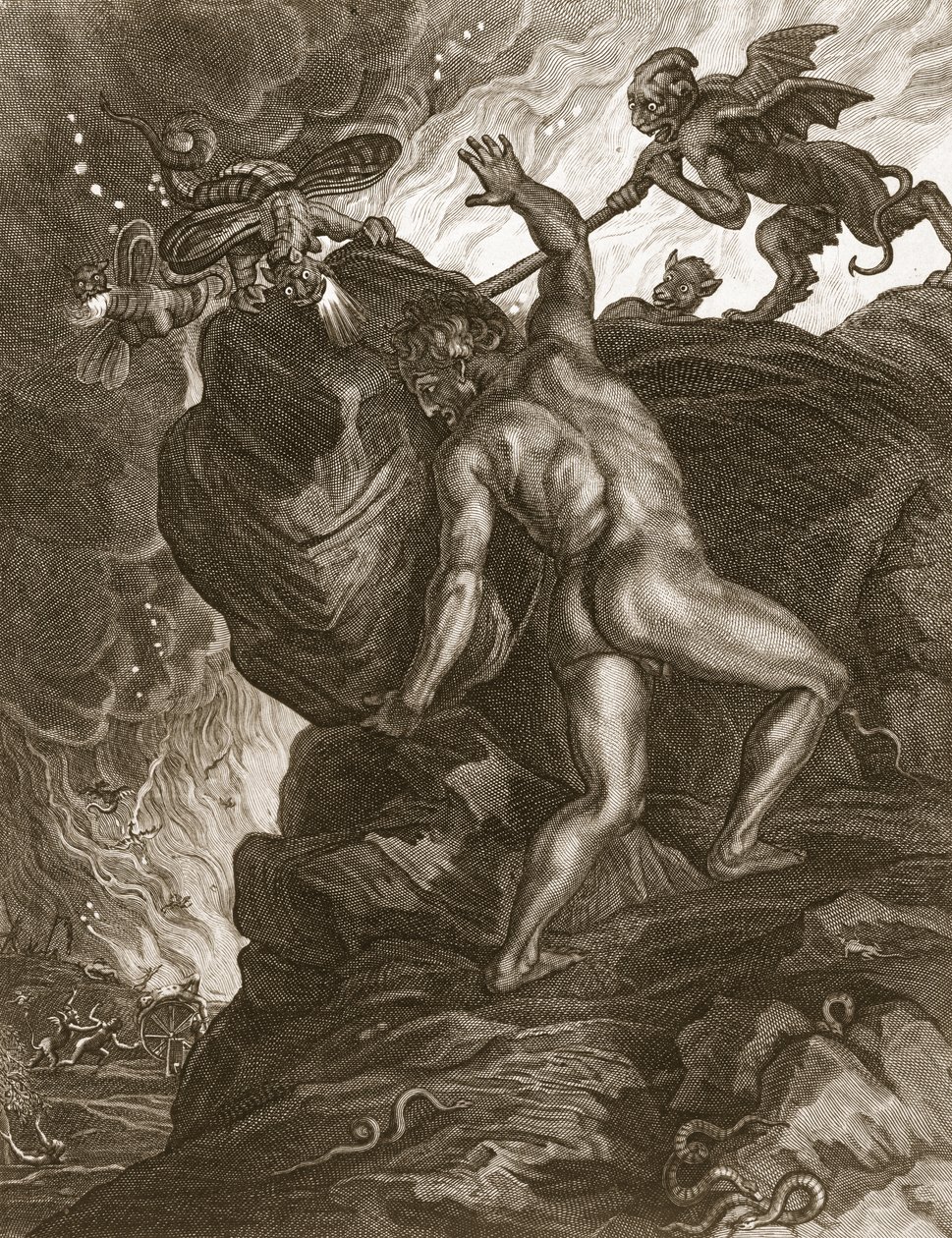 Sisyphe poussant sa pierre sur une montagne, 1731 - Bernard Picart