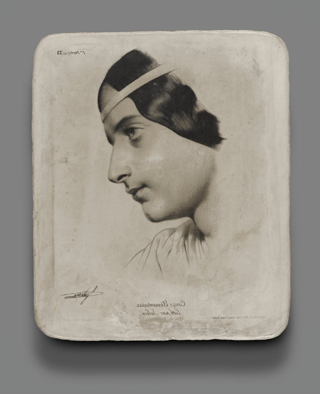 Pierre lithographique pour Tête de femme pour un livre modèle - Bernard Romain Julien