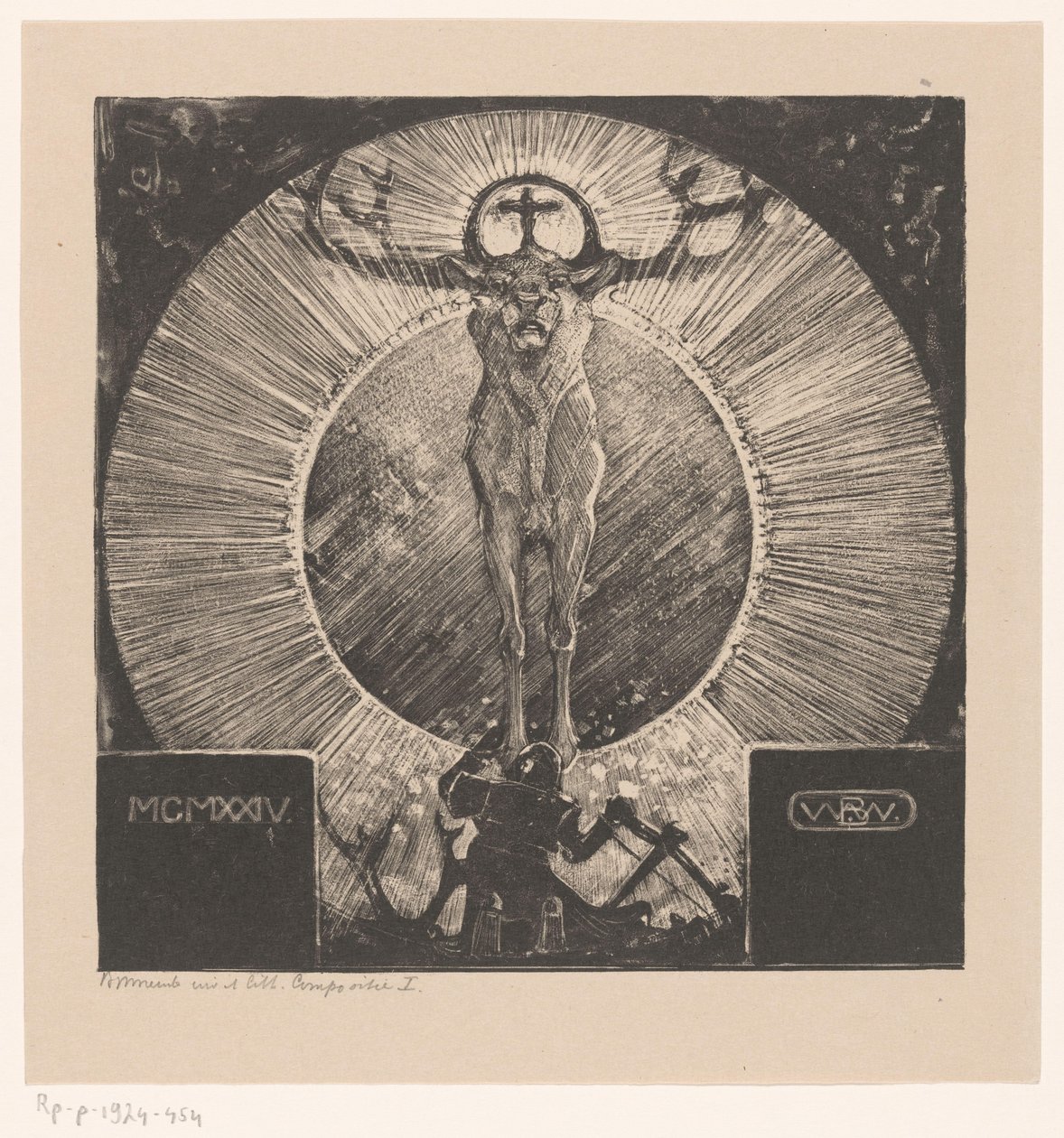Figuur voor de verschijning van een hert (Visioen van St. Hubertus) - Bernard Willem Wierink (signed by artist)