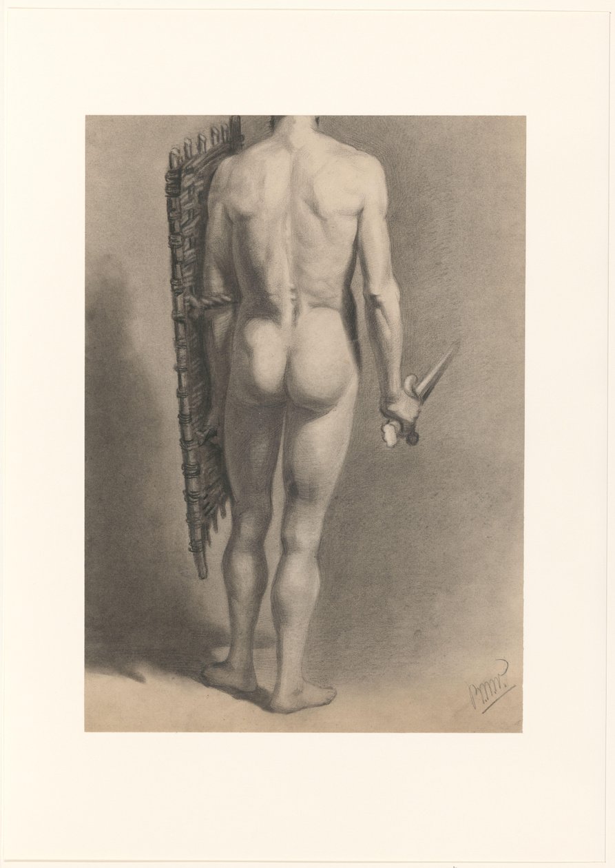 Homme nu avec épée et bouclier, vu de dos - Bernard Willem Wierink (signed by artist)