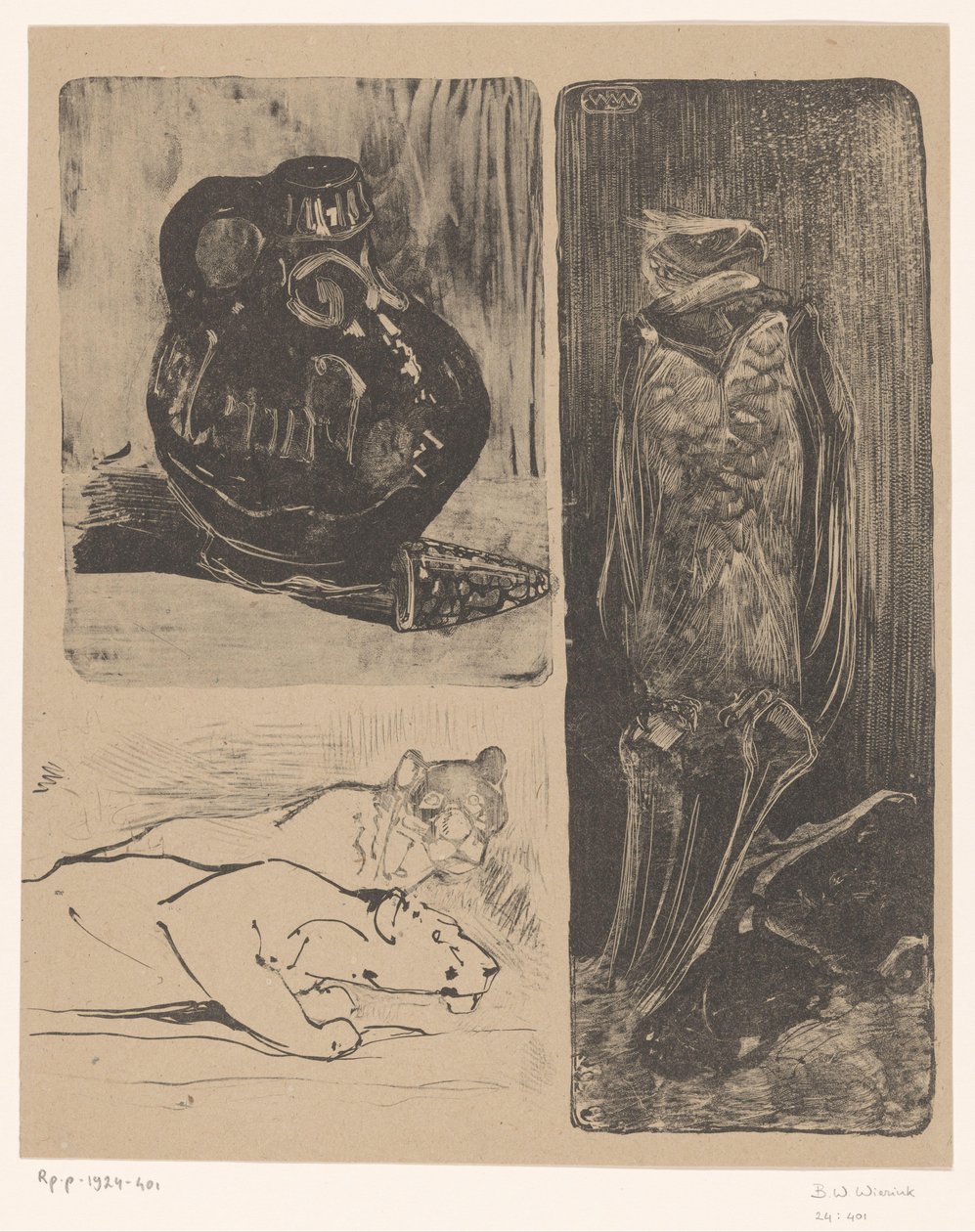 Vase, lionnes et un vautour - Bernard Willem Wierink