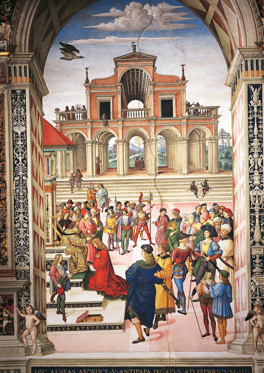 Italie, Sienne, Cathédrale, Bibliothèque Piccolomini, Enea Silvio Piccolomini couronné poète par l