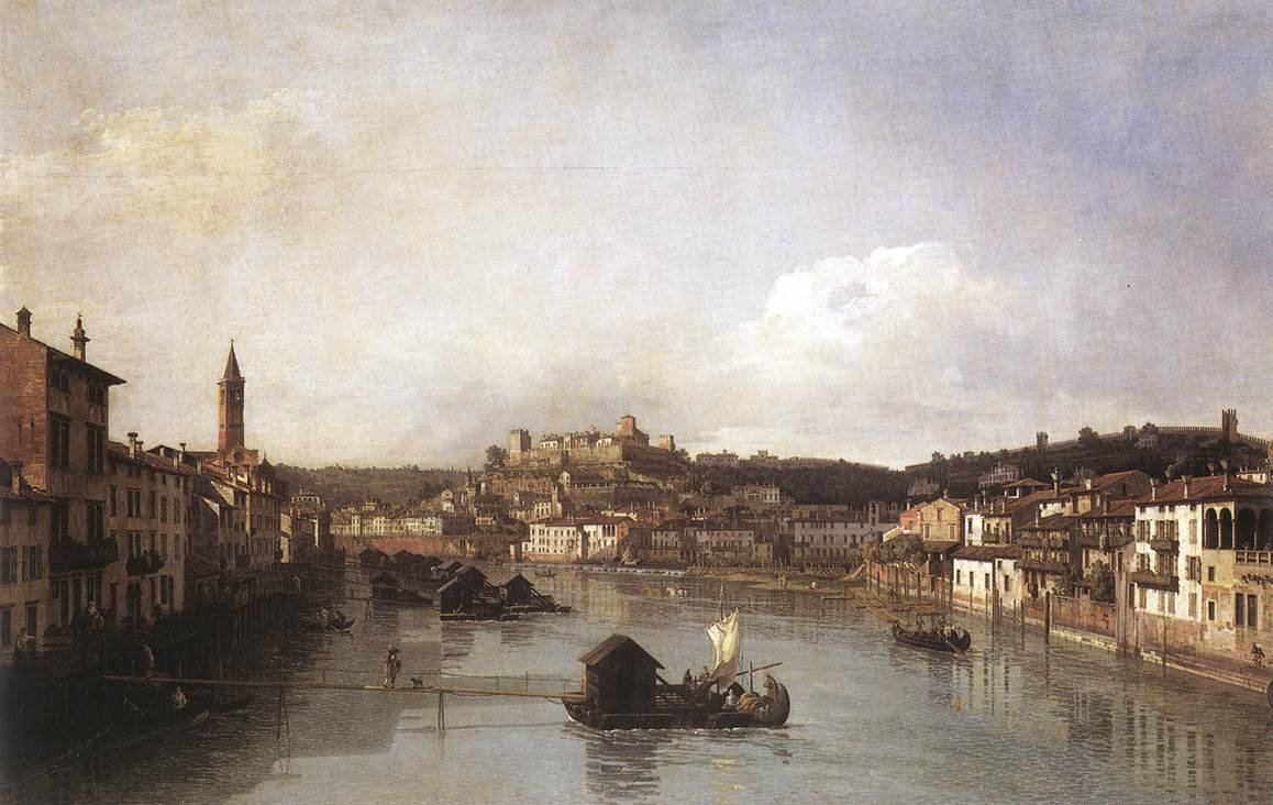 Vue de Vérone et de la rivière Adige depuis le Ponte Nuovo - Bernardo Bellotto