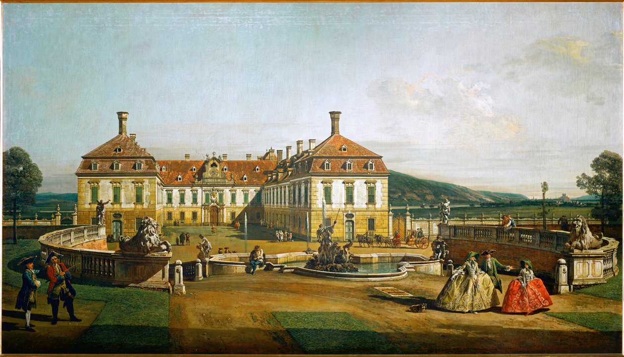 Château de Schlosshof, Autriche, vu des jardins, construit par le prince Eugène de Savoie ... (huile sur toile) - Bernardo Bellotto