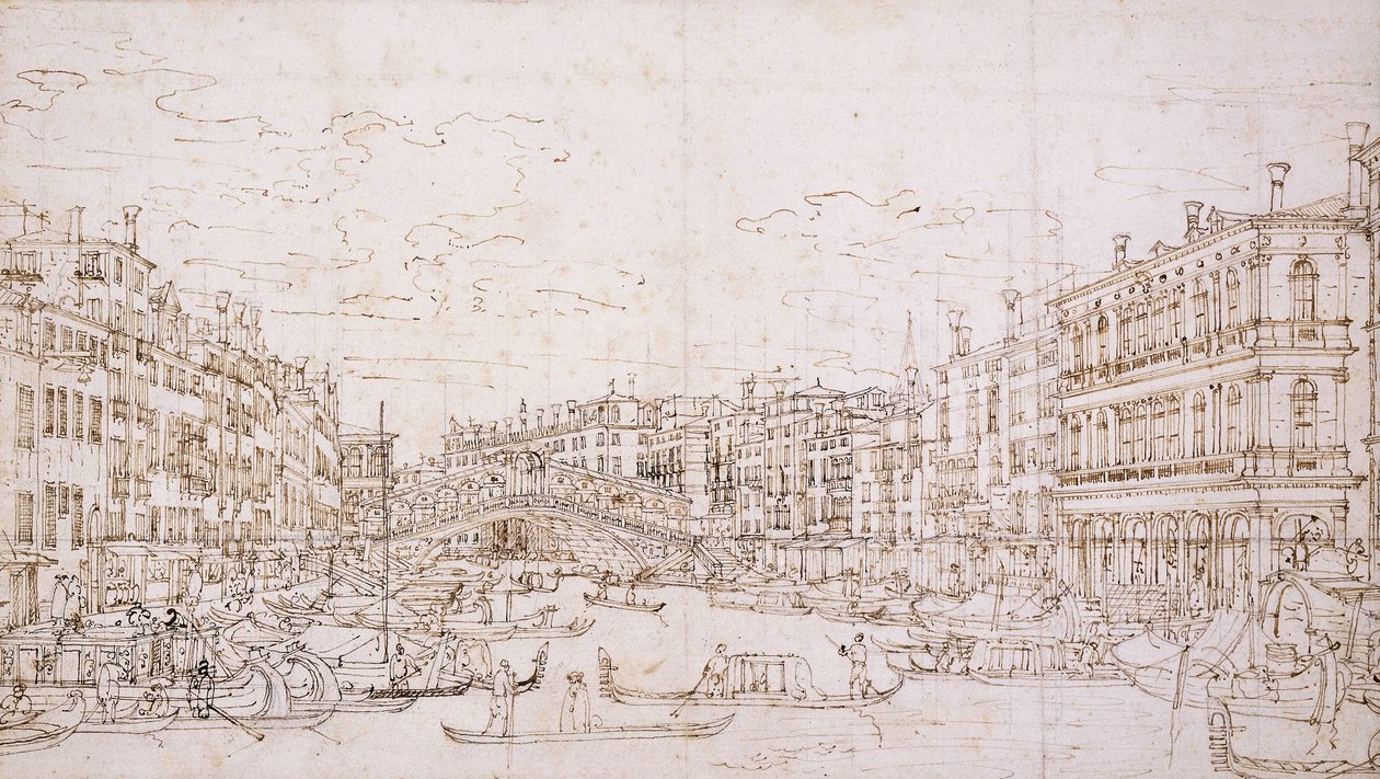 Le Grand Canal, Venise, avec le pont du Rialto depuis le sud - Bernardo Bellotto