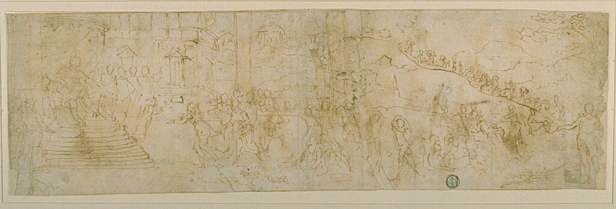 Salomon et la reine de Saba (recto) ; Esquisse de la reine de Saba (verso) - Bernardo Castello