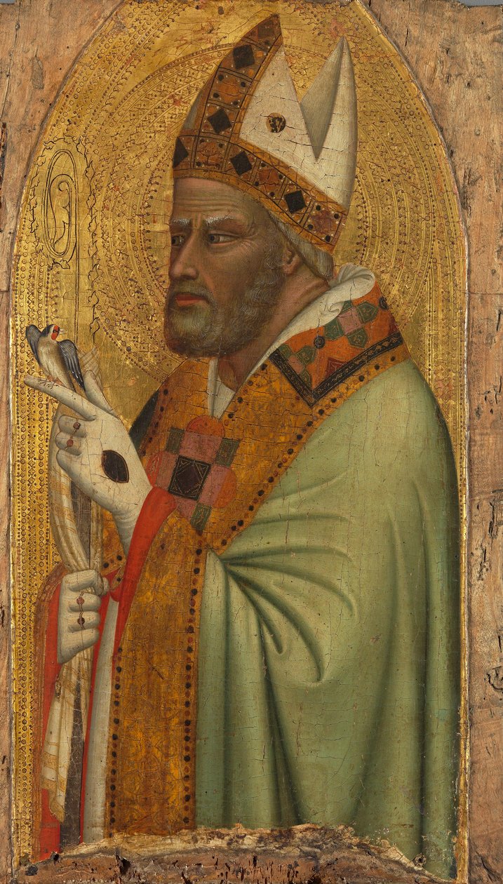 Heiliger Bischof mit einem Stieglitz - Bernardo Daddi