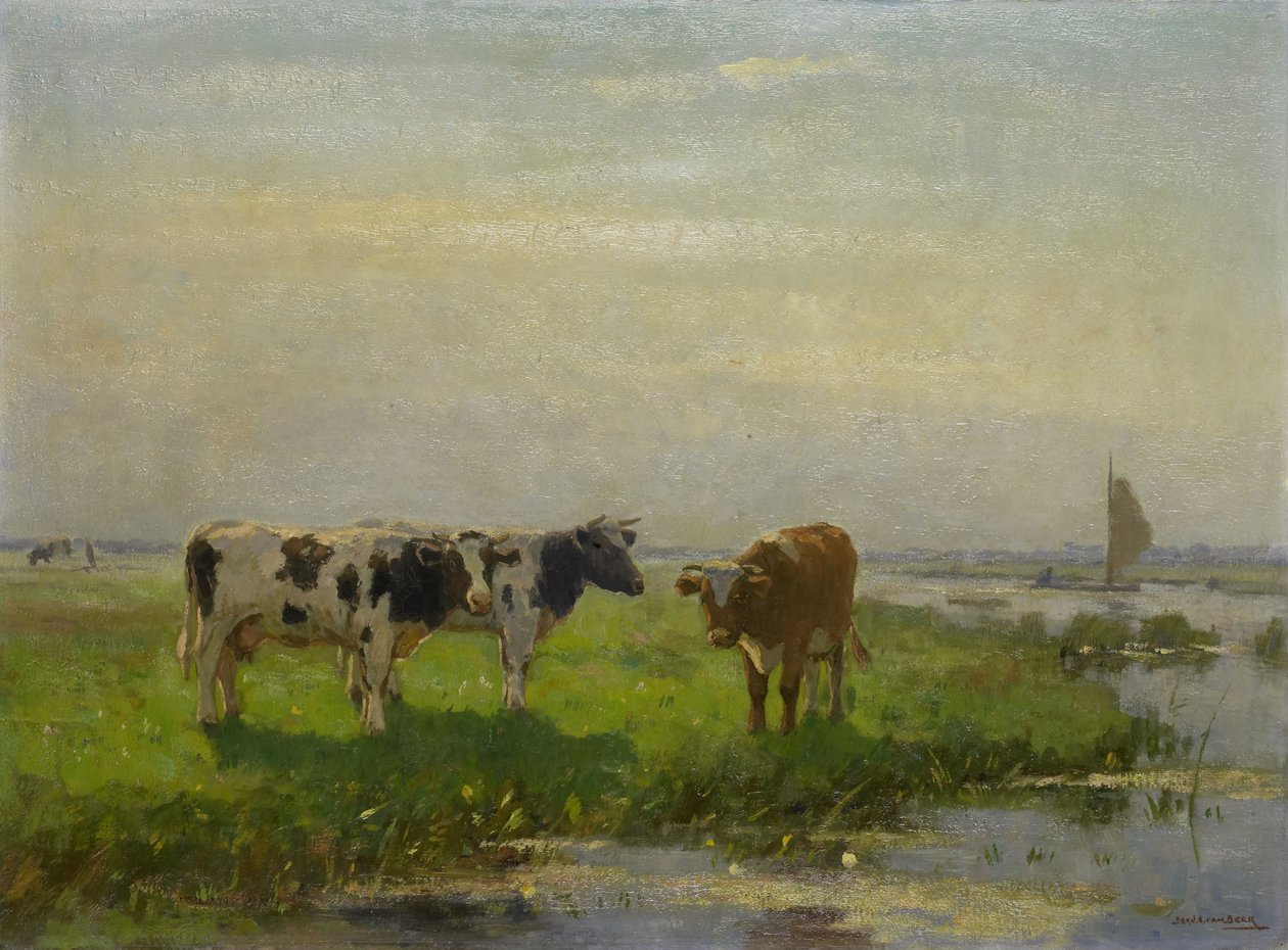 Vaches dans le pré (huile sur toile) - Bernardus Antonie van Beek
