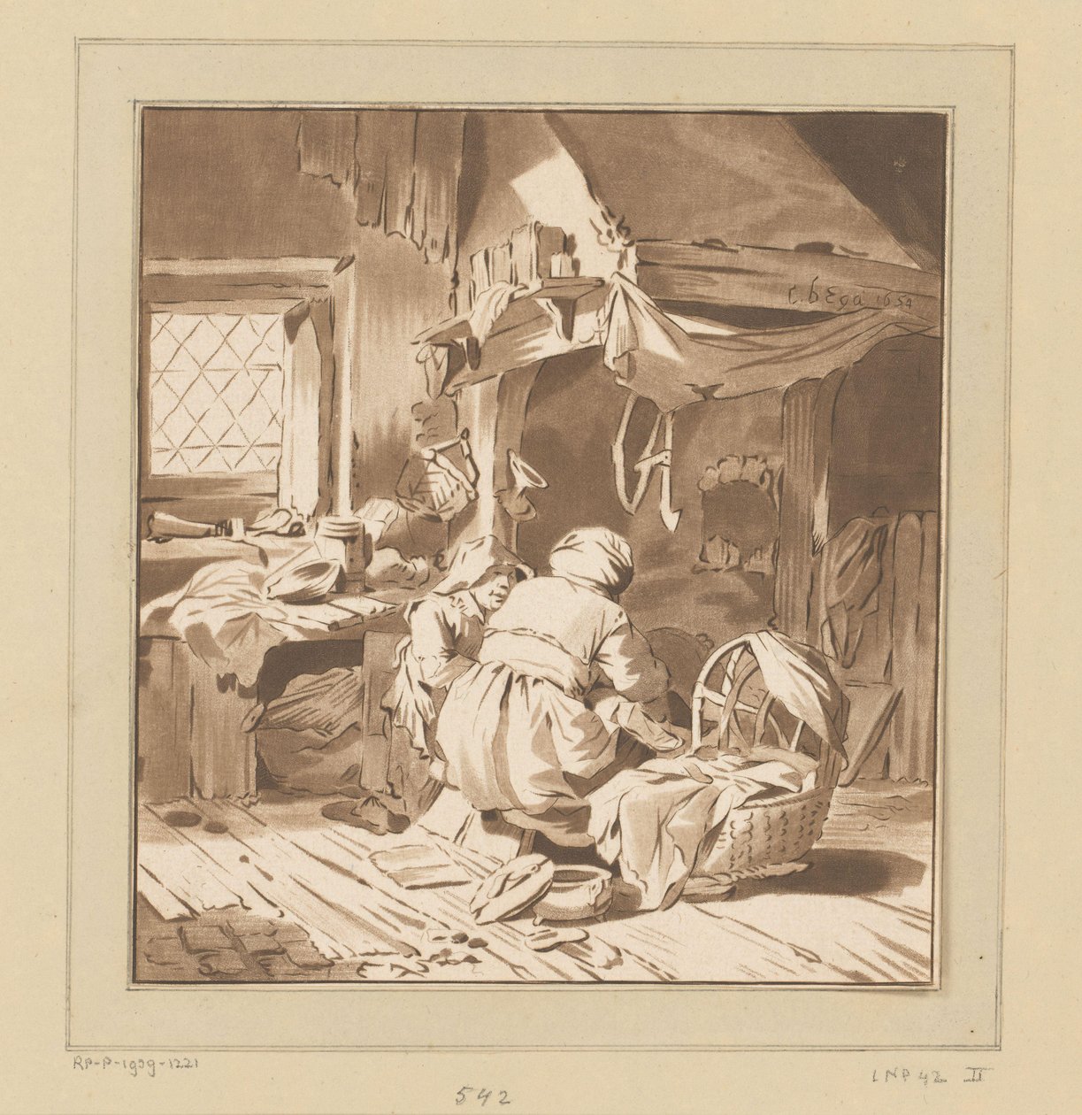 Intérieur de ferme avec deux femmes - Bernhard Schreuder