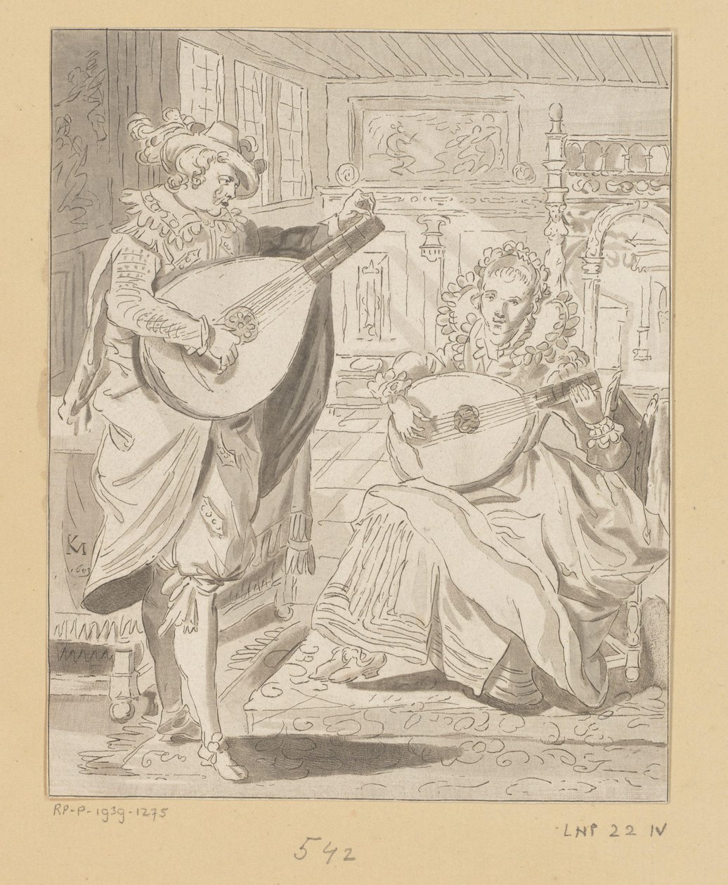 Un homme et une femme jouant de la lyre - Bernhard Schreuder