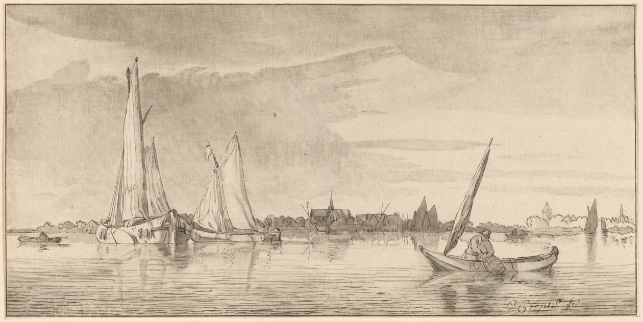 Rivière avec ville, 1775 - Bernhard Schreuder