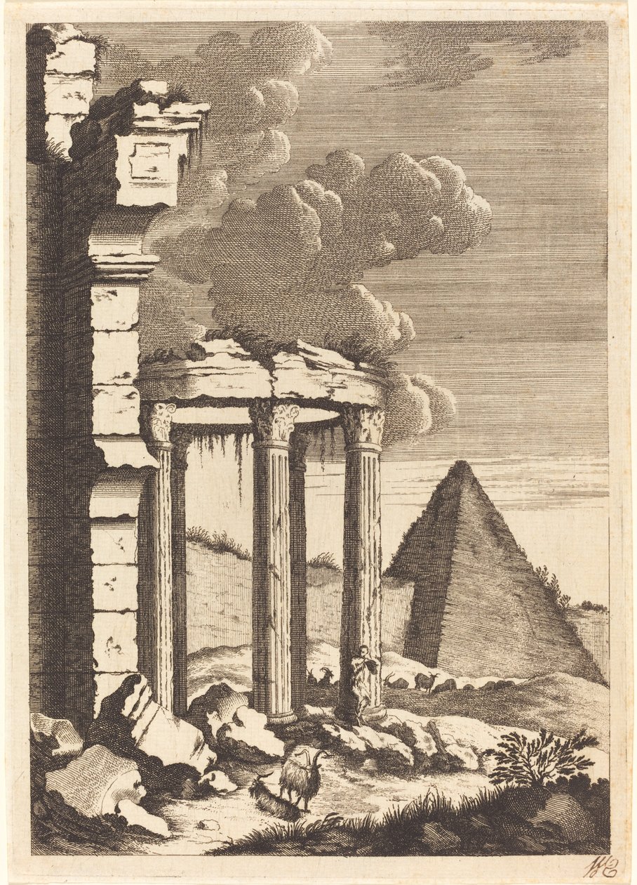 Chèvres devant des Ruines et une Pyramide - Bernhard Zaech after Jonas Umbach