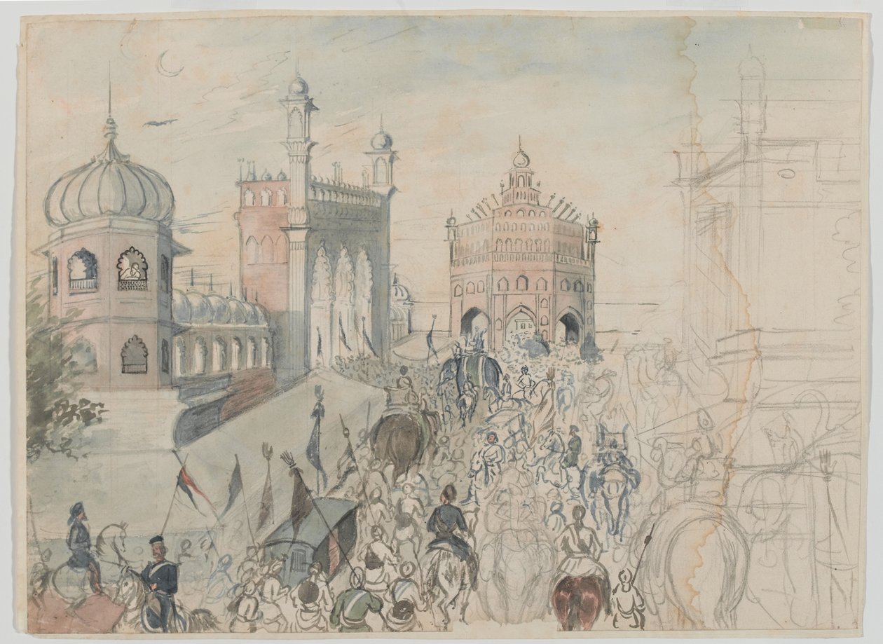 Troupes britanniques dans une ville sikhe, probablement Allahabad - Bethune Donald Grant