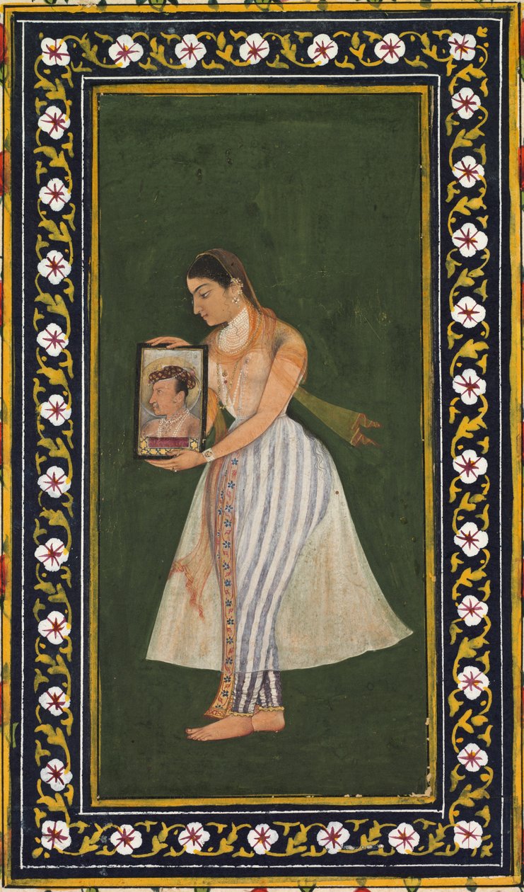 Nur Jahan tenant un portrait de l