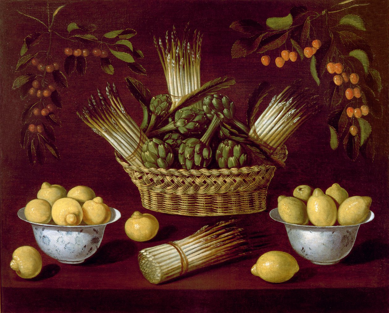 Nature morte avec asperges, artichauts, citrons et cerises - Blas de Ledesma