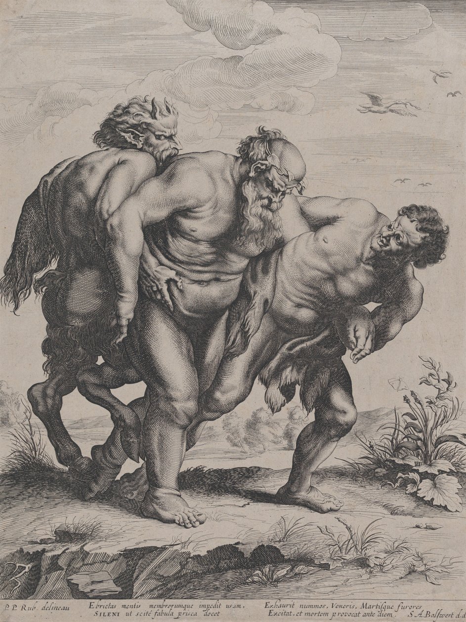 Le Silène ivre, soutenu par un satyre et un faune - Boetius Adams Bolswert