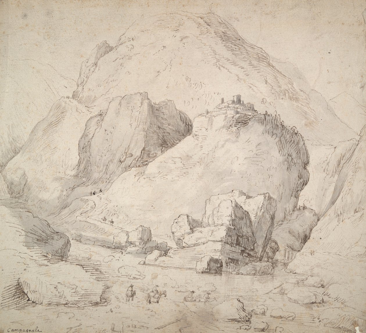 Paysage montagneux avec figure à cheval au premier plan - Bonaventura Peeters