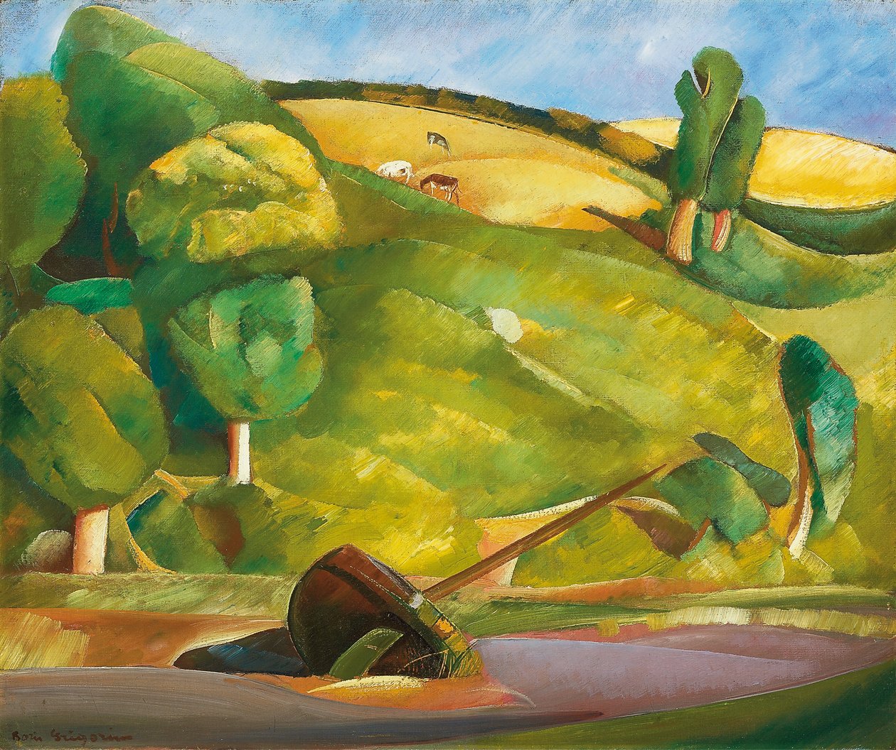 Voilier dans un paysage cubiste, début des années 1920 - Boris Dmitrievich Grigoriev