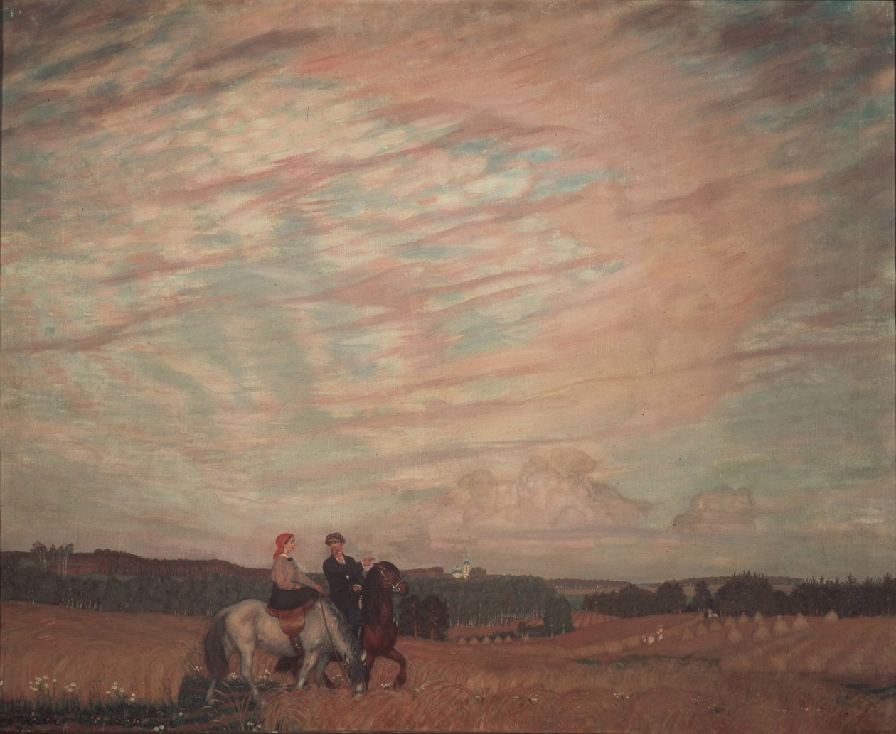 Autoportrait avec la femme à cheval, 1915 - Boris Mikhailovich Kustodiev
