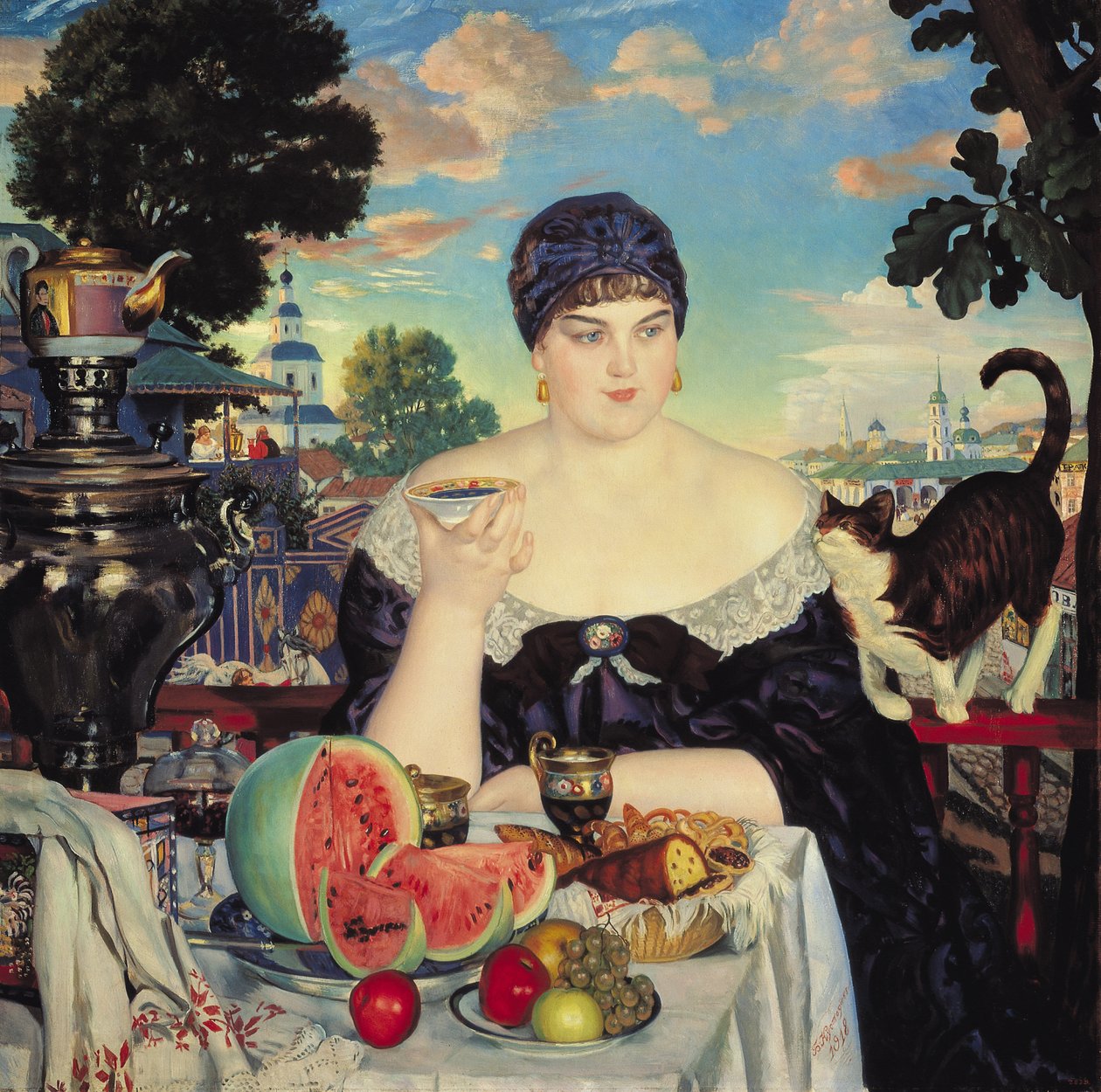 La femme du marchand au thé - Boris Mikhailovich Kustodiev