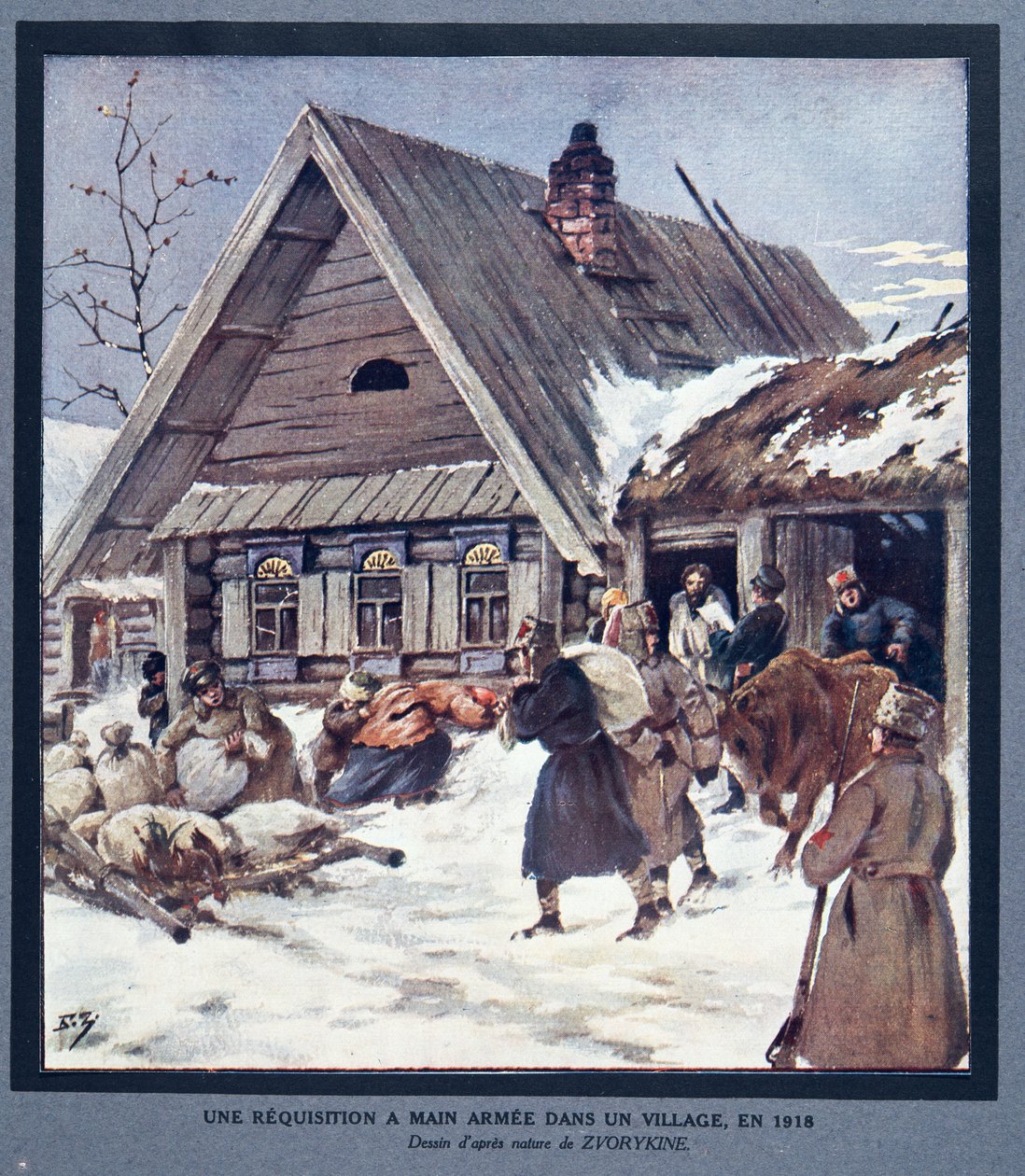Les forces armées réquisitionnent des fournitures dans un village - Boris Vasilievich Zvorykin