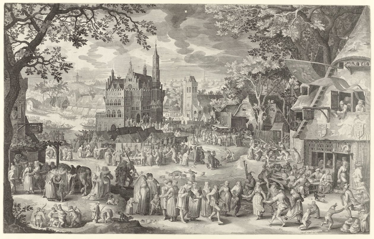 Fête paysanne devant la balance sur la place du village - Boëtius Adamsz. Bolswert