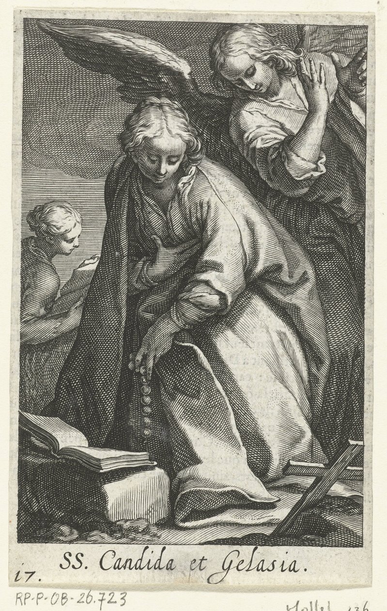 Sainte Candida et sainte Gelasia comme ermites avec ange (Kluizenaressen, Sacra Eremus Ascetriarum) - Boëtius Adamsz. Bolswert
