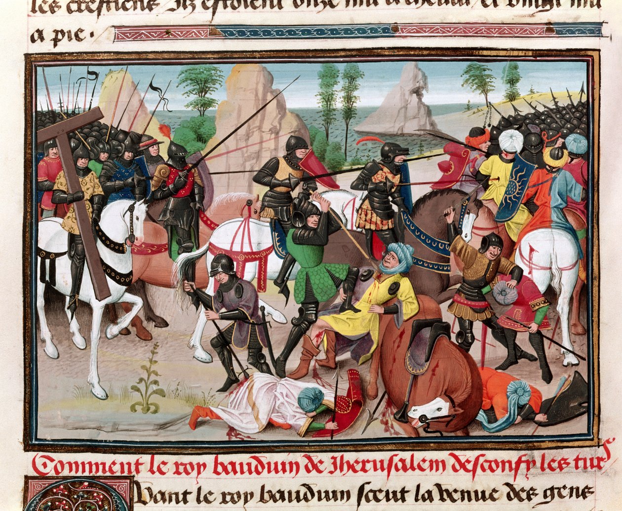 La Bataille entre le Roi Baudouin I et les Turcs, des Chroniques des empereurs par David Aubert - Brabant School