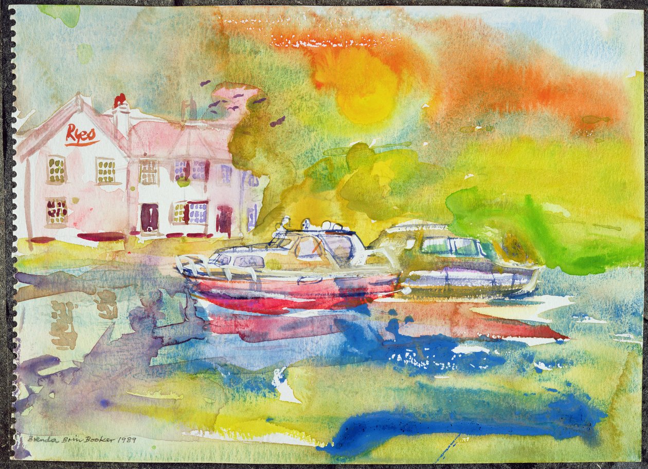 Pub au bord de la rivière avec des bateaux - Brenda Brin Booker