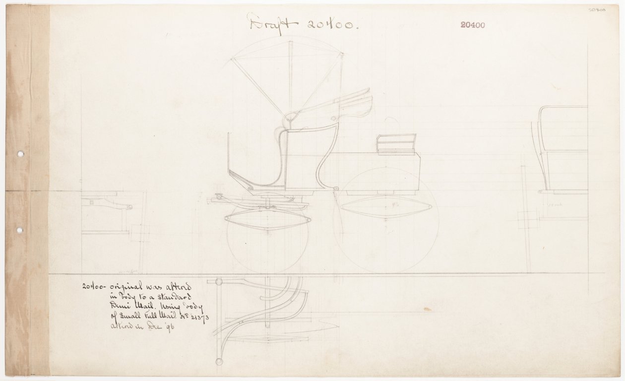 Dessin de travail pour Demi-Mail Phaeton, no. 20400 - Brewster and Co.