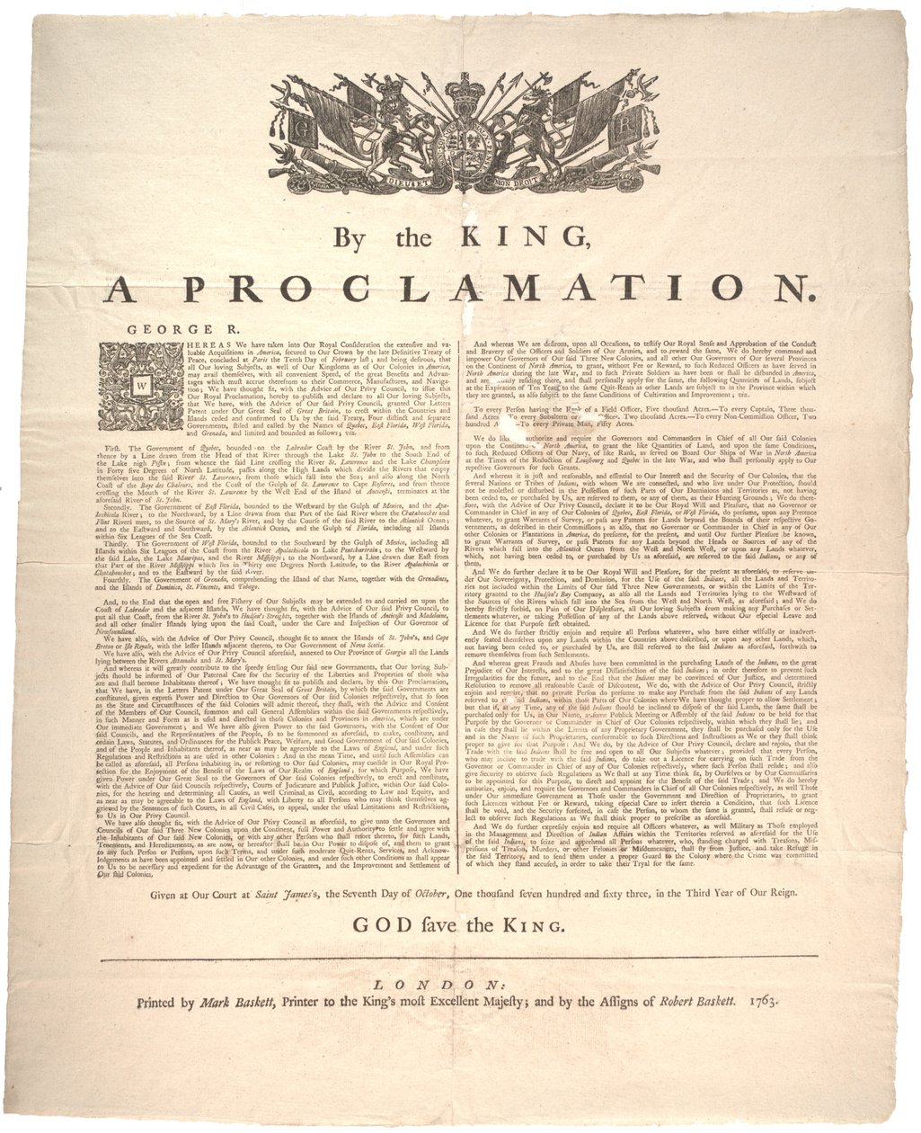 Proclamation, 1763 - British School